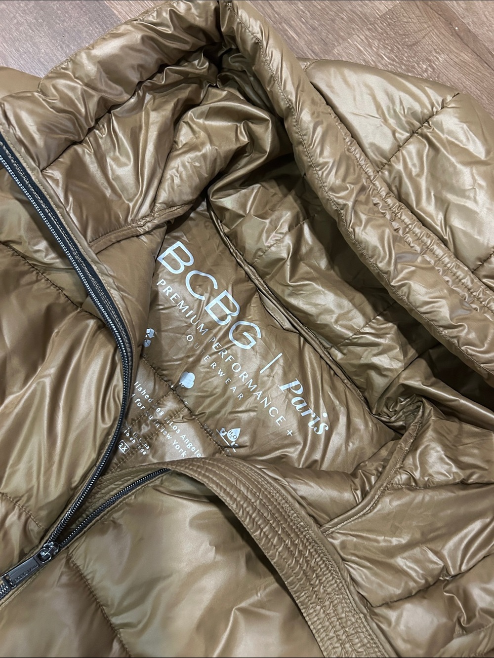 BCBG Paris Hooded Puffer Jacket in Brown - Picture 3 of 12